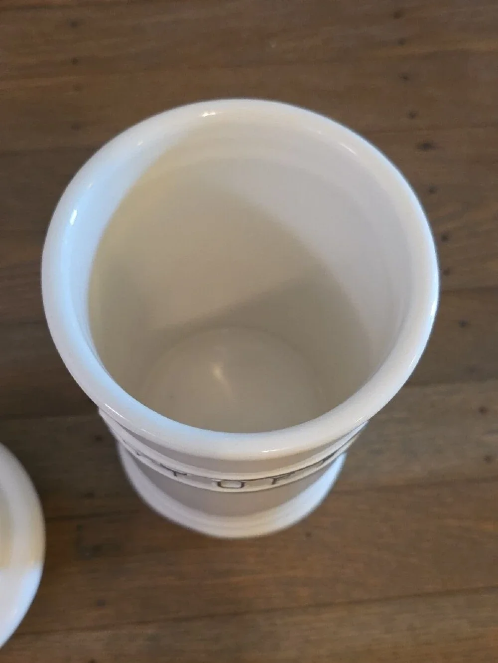 Pottery Barn White Ceramic 'STUFF' Storage Canister